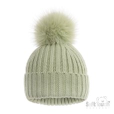 H712-BMI: Mint Ribbed Hat with Glitter Pom Pom (0-12M)